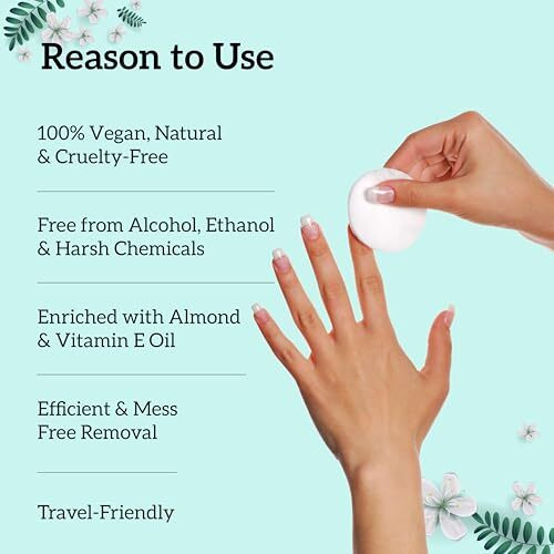 Inatur Nail Paint Remover Wipes (50 Wipes) - Ethanol & Alcohol Free, Oil-Based, With Almond Oil & Vitamin E, Strengthens Nails, Nourishes Cuticles, 100% Natural & Vegan Nail Polish Remover, Kids Safe