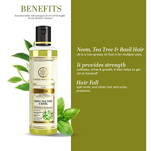 Khadi Natural Neem, Teatree And Basil Herbal Hair Oil, Paraben Mineral Oil Free| Unique Non-Greasy Hair Formula| Boosts Hair Growth And Overall Hair Health| Suitable For All Hair Types| 210Ml