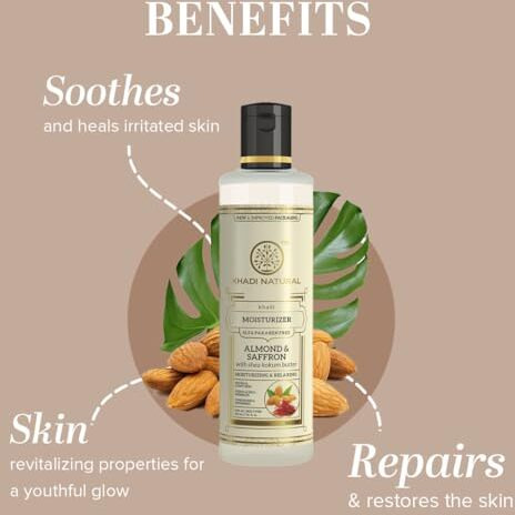 Khadi Natural Almond & Saffron Herbal Moisturizer | Deeply Nourishing Shea & Kokum Butter Formula | Body Lotion| Sls & Paraben Free For Silky Smooth Skin - 210Ml