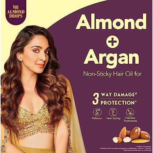 Bajaj Almond Drops Non Sticky Hair Oil With Almond And Argan Oil For 3 Way Damage Protection 100Ml