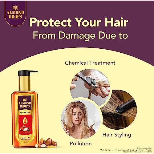 Bajaj Almond Drops Non Sticky Hair Oil With Almond And Argan Oil For 3 Way Damage Protection 100Ml