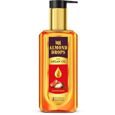 Bajaj Almond Drops Non Sticky Hair Oil With Almond And Argan Oil For 3 Way Damage Protection 200Ml