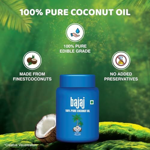 Bajaj 100% Pure Coconut Oil 600Ml Wide Mouth Jar