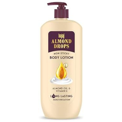 Bajaj Almond Drops Non-Sticky Body Lotion | Long Lasting Moisturization | Almond Oil & Vitamin E | Nourished And Smooth Skin | 600 Ml