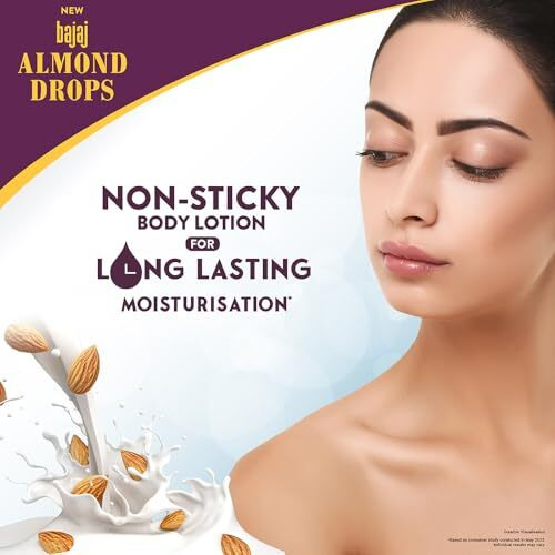 Bajaj Almond Drops Non-Sticky Body Lotion | Long Lasting Moisturization | Almond Oil & Vitamin E | Nourished And Smooth Skin | 600 Ml