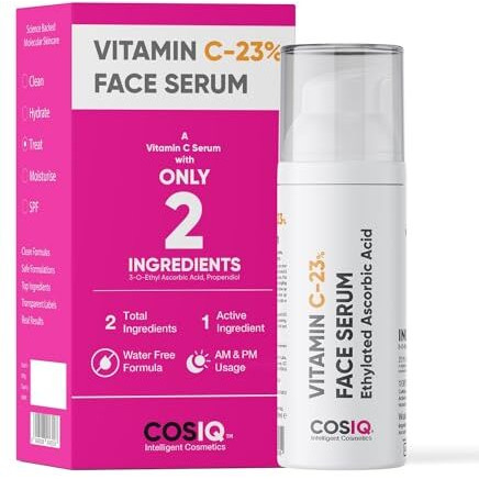 Cos-Iq 23% Vitamin C Face Serum For Glowing Skin (30 Days Pack) | Advanced Molecular Skincare Technology | Highly Stable, Non Irritating, Non Sticky| Brightening Vit C Formula For Men And Women | 30Ml