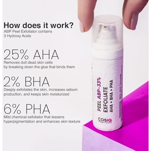 Cos-Iq 25% Aha + 2% Bha + 6% Pha Peeling Solution For Face | 10-Minute Facial | Chemical Peel For Face For Glowing Skin | Exfoliating Serum| Men & Women | At-Home Facial | 30Ml