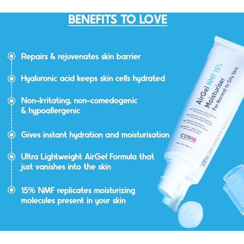 Cos-Iq Airgel Nmf 15% Face Moisturizer For Oily To Normal Skin | Fast Absorbing Lightweight For Women & Men | 100Ml