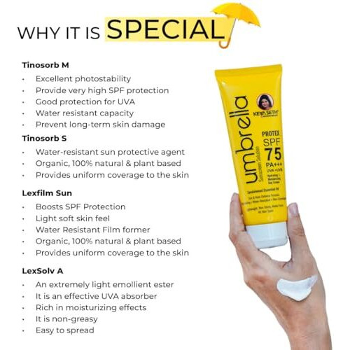 Keya Seth Aromatherapy, Umbrella Sunscreen Solution Spf 75 With Pa+++ Long Lasting Uv & Heat Protection Formula Oil Control Enriched Micronized Zinc Oxide 100Ml