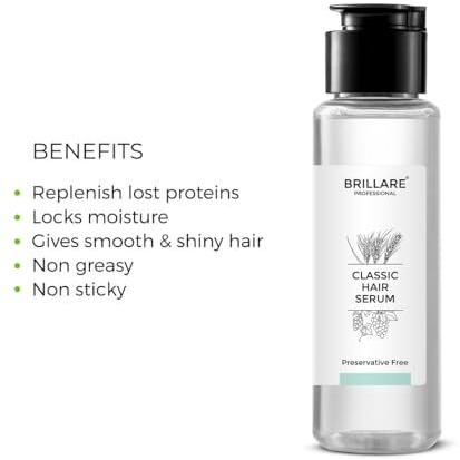 Brillare Professional Classic Hair Serum For Dry Frizzy Hair Women, Enriched With Wheat Germ & Grape Seed Oil, For Smooth, Shiny & Tangle Free Hair, 70 Ml