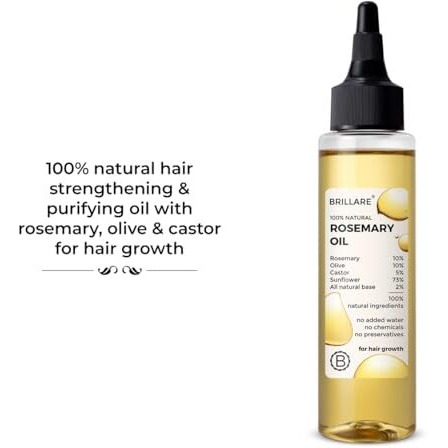 Brillare Rosemary Oil For Rapid Hair Growth | Improves Hair Thickness | Controls Hair Fall & Nourishes Scalp | 100% Natural, Non Greasy Hair Oil For Men & Women (100 Ml)