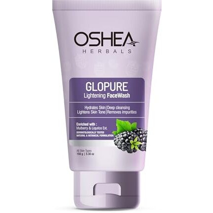 Oshea Herbals Glopure Brigtening Gel Facewash For All Skin Types | Brightens & Deep Cleaning With Mulberry & Liqurice Extracts - 150Gm
