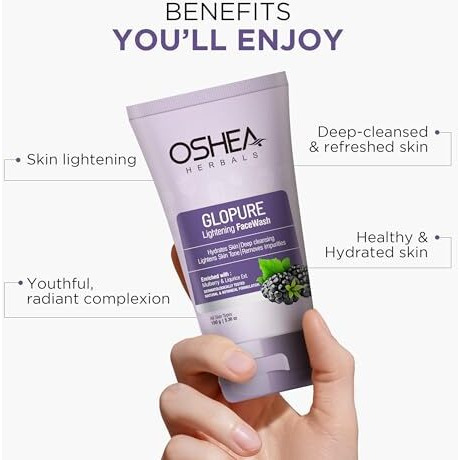 Oshea Herbals Glopure Brigtening Gel Facewash For All Skin Types | Brightens & Deep Cleaning With Mulberry & Liqurice Extracts - 150Gm