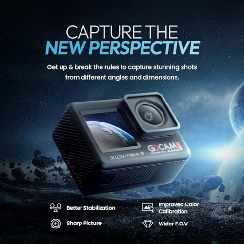 Digitek Gocam Dac-101 5K 30Fps 48Mp Wifi Ultra Hd Sports Action Camera | 2 / 1.3 Dual Touch Screen | 150 Degree Wide Angle | 6-Axis Gyro Eis Stabilization | 2.5Mm External Mic Support | 100 Feet Waterproof (With Waterproof Case) | 2 X 1350Mah Battery With Accessories Kit (Black)