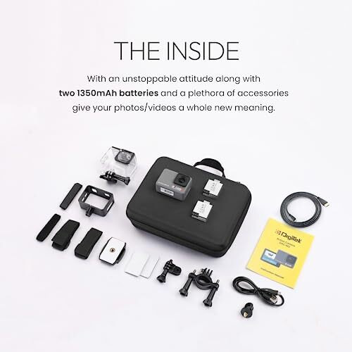 Digitek Dac 002 5K Ultra Hd Action Camera - 24Mp, 100Ft Waterproof, 128Gb Support, Dual 1350Mah Batteries, Eis Stabilization, Hdmi Output, Inbuilt & External Mic, Speaker - Perfect For Adventure