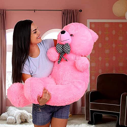 Webby 3 Feet Huggable Teddy Bear With Neck Bow (Pink)
