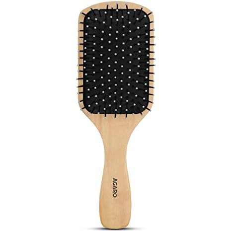 Agaro Wooden Paddle Hair Brush With Strong & Flexible Nylon Bristles Having Anti Static Ball Tips, For Grooming, Straightening, Smoothing, Detangling Hair, Ideal For Men, Women & Kids.