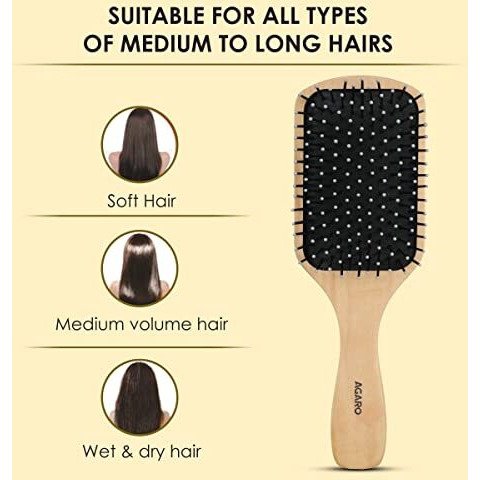 Agaro Wooden Paddle Hair Brush With Strong & Flexible Nylon Bristles Having Anti Static Ball Tips, For Grooming, Straightening, Smoothing, Detangling Hair, Ideal For Men, Women & Kids.