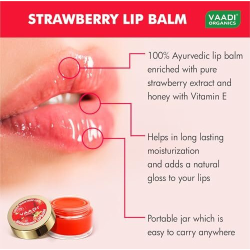 Vaadi Herbals Lip Balm, Strawberry And Honey, 10G (Pack Of 4)