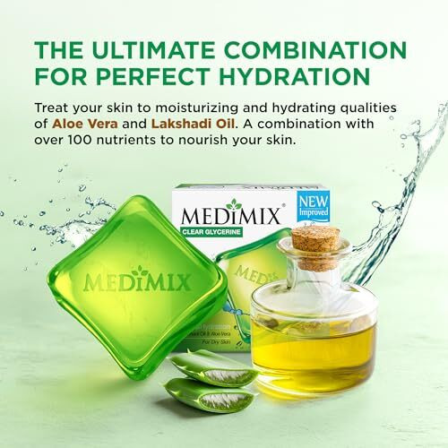 Medimix Clear Glycerine Bathing Bar Soap For Dry Skin 100G (3 + 1 Combo Pack) | Infused With Lakshadi Oil & Aloe Vera | Effective For Dry Skin