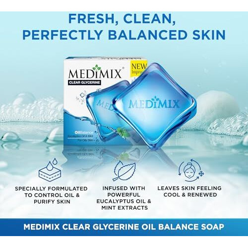 Medimix Clear Glycerine Oil Balance Bathing Bar Soap For Oily Skin 100G (3 + 1 Combo Pack) | Infused With Eucalyptus Oil & Mint