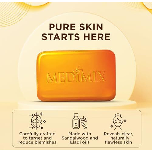 Medimix Sandal Ayurvedic Traditionally Made Bathing Bar Soap 125G (3 + 1 Combo Pack) | Infused With Sandal & Eladi Oil | Effective For Skin Blemish