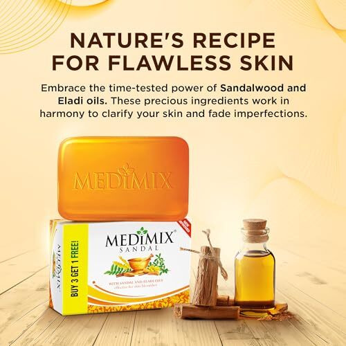 Medimix Sandal Ayurvedic Traditionally Made Bathing Bar Soap 125G (3 + 1 Combo Pack) | Infused With Sandal & Eladi Oil | Effective For Skin Blemish