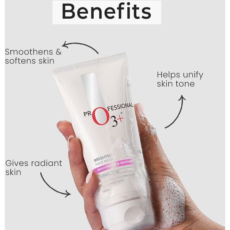O3+ Brightening & Whitening Face Wash With Cucumber And Aloe Vera Extracts For Sensitive & All Skin Type (100Ml)