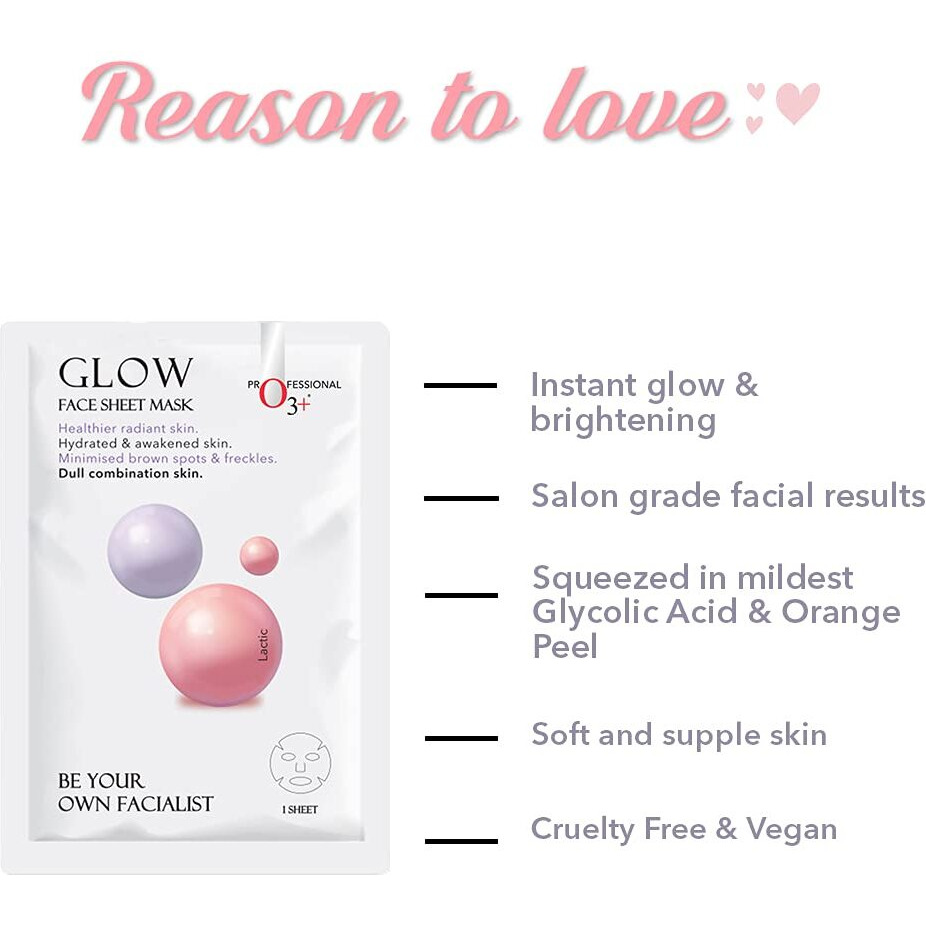 O3+ Facialist Glow Face Sheet Mask 30G For Men & Women | Hydrates And Awakens Skin, Minimizes Brown Spots And Freckles