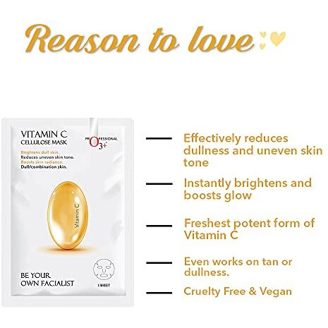 O3+ Facialist Vitamin C Cellulose Face Sheet Mask 30G For Pigmentation And Uneven Skin | Suitable For Men And Women