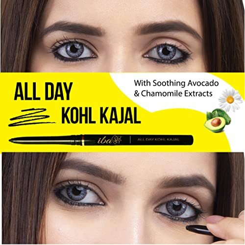 Iba All Day Kohl Kajal Jet Black 0.30G | 24 Hr Long Stay | Smudge Proof & Waterproof Eye Makeup | Enriched With Avocado Extracts & Vitamin E | Halal Certified & Vegan Makeup