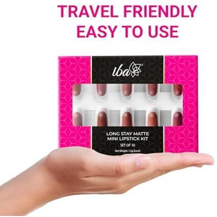 Iba Long Stay Creamy Matte Micro Mini Lipstick Kit | Bullet Matte Lipstick Set | Highly Pigmented And Long Lasting | Hydrating & Moisturizing Mini Lipsticks Set For Women | Mini Lipstick Combo Pack | (Set Of 10) 12 G (1.2 G Each)