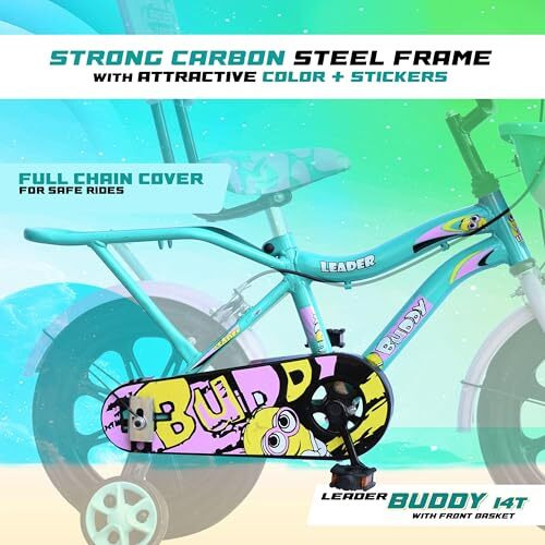Leader Buddy Kids Cycle 14T With Training Wheels (Semi-Assembled) For Boys And Girls Ideal For Age Group 2-5 Years | Frame 8 Inches (14T, Sea Green_Light Pink)