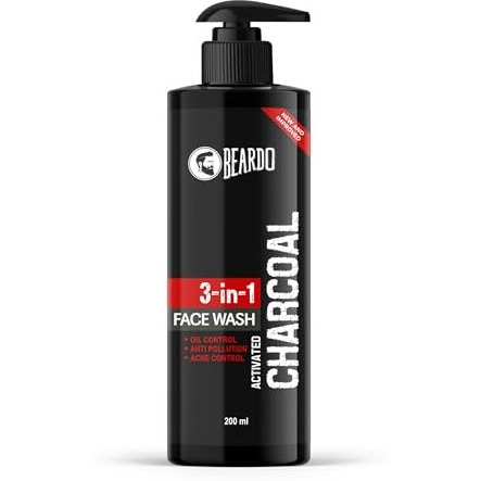 Beardo 3-In-1 Activated Charcoal Face Wash| Deep Cleanse, Exfoliate & Detoxify | All-In-One Face Wash For Oily Skin, Dirt & Pollution Removal | Oil Control Face Wash For Men 200Ml