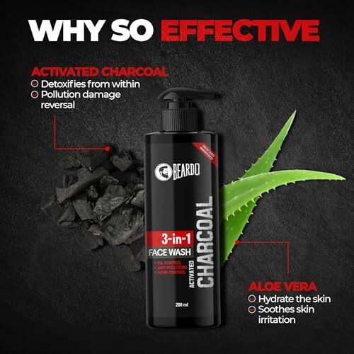 Beardo 3-In-1 Activated Charcoal Face Wash| Deep Cleanse, Exfoliate & Detoxify | All-In-One Face Wash For Oily Skin, Dirt & Pollution Removal | Oil Control Face Wash For Men 200Ml