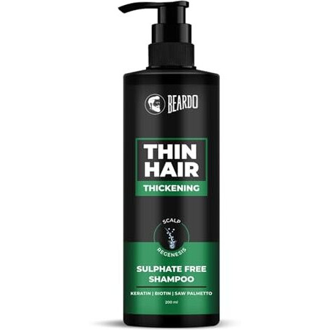 Beardo Thin Hair Thickening Sulphate Free Shampoo For Men 200 Ml | With Biotin, Keratin, Saw Palmetto | Sulphate And Paraben Free Shampoo | For Strong & Thick Hair