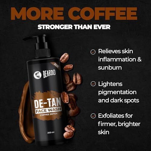 Beardo Detan Face Wash For Men, 200Ml | Coffee Facewash, Aloe Vera, Vitamin E | Helps To Reduce Tan | Exfoliates & Hydrates For Smooth & Oil Free Skin