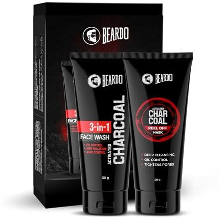 Beardo Charcoal Facewash, 50Ml & Peel Off Mask, 50G| For Deep Pore Cleaning And Removes Dirt | Face Mask For Glowing Skin | Gift Hamper For Men | Valentines Day Gift For Husband | Gift For Boyfriend | Gift For Men