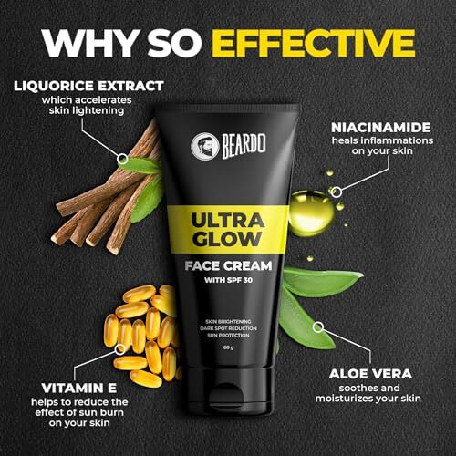 Beardo Ultraglow Facewash (50Ml) & Face Cream (60Gm) Facewash That Enhances & Balances Skin Tone Aloe Vera, Vitamin E | Set Of 2