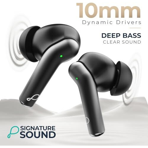 Pebble Glory Buds Ai Environmental Noice Cancellation, Premium Design, Fast Paring, 10Mm Dynamic Driver, Splash Proof, Type C Charging (Black)