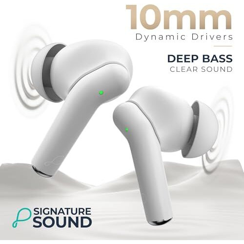 Pebble Glory Buds Ai Environmental Noice Cancellation, Premium Design, Fast Paring, 10Mm Dynamic Driver, Splash Proof, Type C Charging (White)