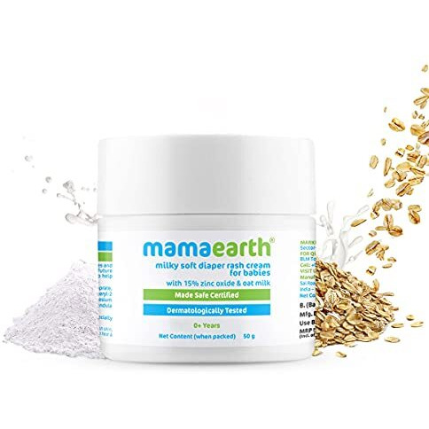 Mamaearth Milky Soft Diaper Rash Cream For Babies - 50G | Infused With 15% Zinc Oxide, Oat Milk & Calendula | Prevents Rashes, Soothes Redness & Itching, Toxin-Free