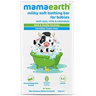 Mamaearth Milky Soft Bathing Bar For Babies - 75 G X 2 | Infused With Oats, Milk And Calendula | Gently Cleanses Skin, Keeps Skin Soft & Smooth, Mild & Gentle Formula, Dermatologically Tested