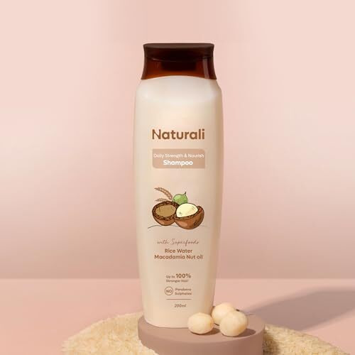 Naturali Daily Strength & Nourish Shampoo With Rice Water & Macadamia Nut Oil | Makes Hair Stronger | Paraben And Sulphate Free | Dry Frizzy Hair Shampoo | 200 Ml