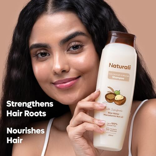Naturali Daily Strength & Nourish Shampoo With Rice Water & Macadamia Nut Oil | Makes Hair Stronger | Paraben And Sulphate Free | Dry Frizzy Hair Shampoo | 200 Ml