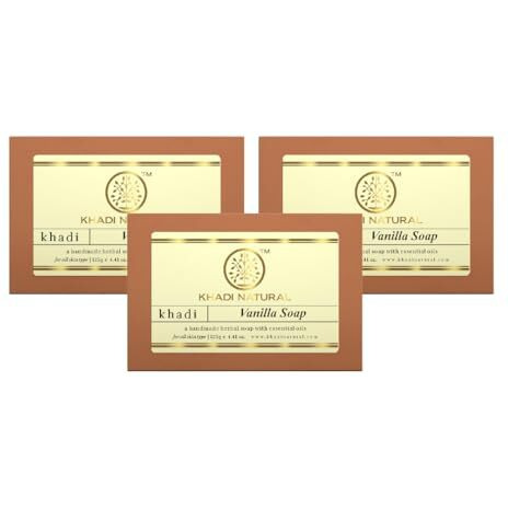 Khadi Natural Herbal Vanilla Soap, 125 G|Herbal Bathing Soap For Healthy Skin|Natural Soap With Essential Oils|Skin Hydrating Properties| Suitable For All Skin Types | Pack Of 3