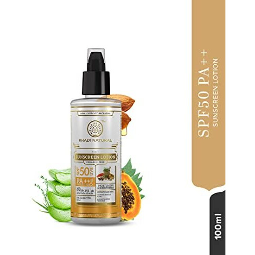 Khadi Natural Sunscreen Lotion With Spf 50 Pa++ | Sunscreen For Everyday Use | Non-Sticky Sunscreen | Sunscreen Without White Cast | Paraben Free | Suitable For All Skin Types | 100Ml