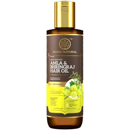 Khadi Natural Amla & Bhringraj Hair Oil | Herbal Oil For Boosting Hair Growth | Non-Sticky Hair Oil | Silicone & Mineral Oil Free | Suitable For All Hair Types | Powered Botanics|200Ml