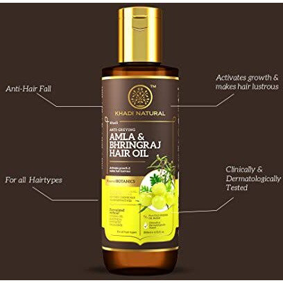 Khadi Natural Amla & Bhringraj Hair Oil | Herbal Oil For Boosting Hair Growth | Non-Sticky Hair Oil | Silicone & Mineral Oil Free | Suitable For All Hair Types | Powered Botanics|200Ml