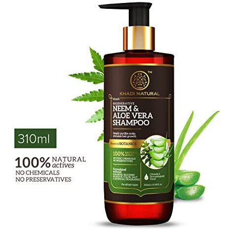Khadi Natural Neem & Aloevera Shampoo | Shampoo For Hair Growth | Paraben & Artificial Fragrance Free | Suitable For All Hair Types | Powered Botanics | 310 Ml